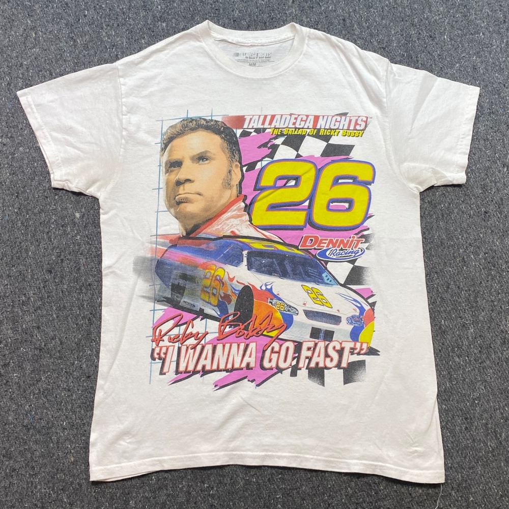 Talladega Nights Ricky Bobby TShirt Sz M Mens‎ White Skater I Wanna Go Fast 26